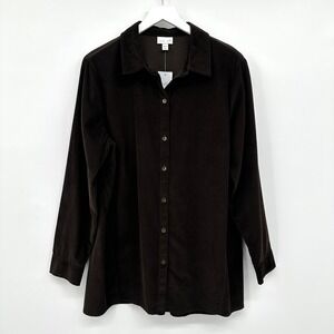 J Jill Tunic Top Shirt Size 1X Pinwale Corduroy Button Up Earthy Neutral New
